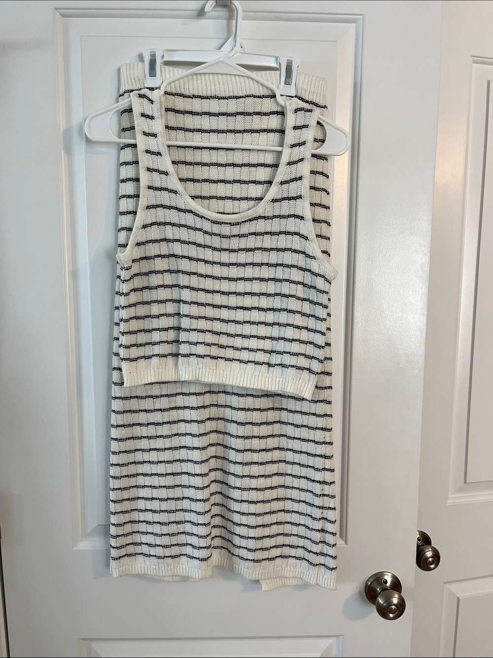 Cream and Black Striped Maxi Skirt Set - Sleeveless Knit